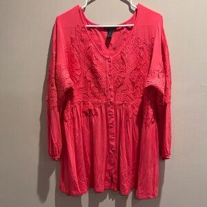 Chelsea & Theodore Vibrant Pink Lace Blouse
